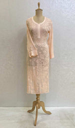将图像加载到图库查看器中, Women's Lakhnavi Handcrafted Viscose Georgette Chikankari Kurti - HONC038659