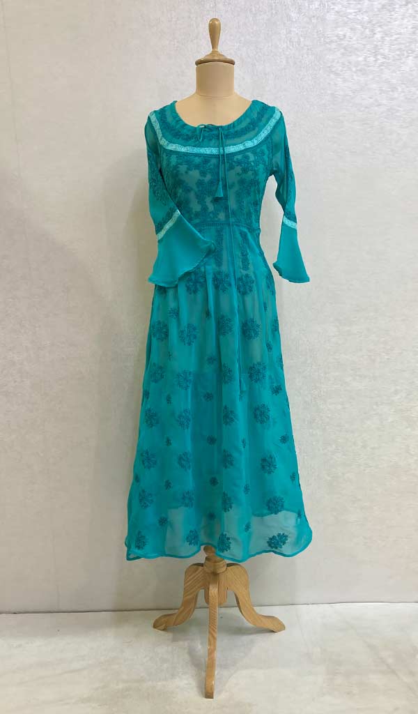 Aidah Women's Lakhnavi Handcrafted Faux-Georgette Chikankari  Anarkali Dress - HONC038898
