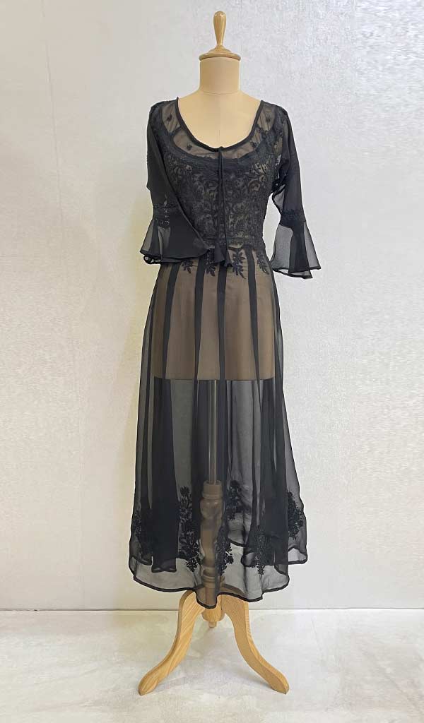 Black Color Georgette Chikankari Anarkali Dress