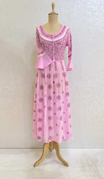 Load image into Gallery viewer, Pink Women Lucknowi Handcrafted Faux-Georgette Chikankari Anarkali Dress