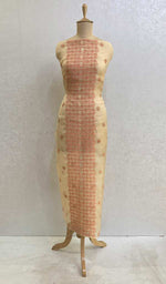 Load image into Gallery viewer, Women's Lucknowi Handcrafted Pure Organza Silk Chikankari Unstitched Kurti Fabric - Honc067935