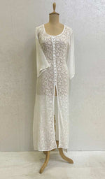 将图像加载到图库查看器中, Women's Lakhnavi Handcrafted Viscose Georgette Chikankari Kurti - HONC073231