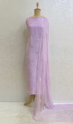 Load image into Gallery viewer, Women's Lakhnavi Handcrafted Raw Silk Chikankari Suit Material - HONC051897