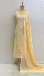 将图像加载到图库查看器中, Lakhnavi 手工制作 Kota 棉 Chikankari Kurta 和 Dupatta 套装 - HONC073096