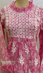 将图像加载到图库查看器中, Lakhnavi 手工印花 Mulmul 棉质 Chikankari 上衣 - HONC079848
