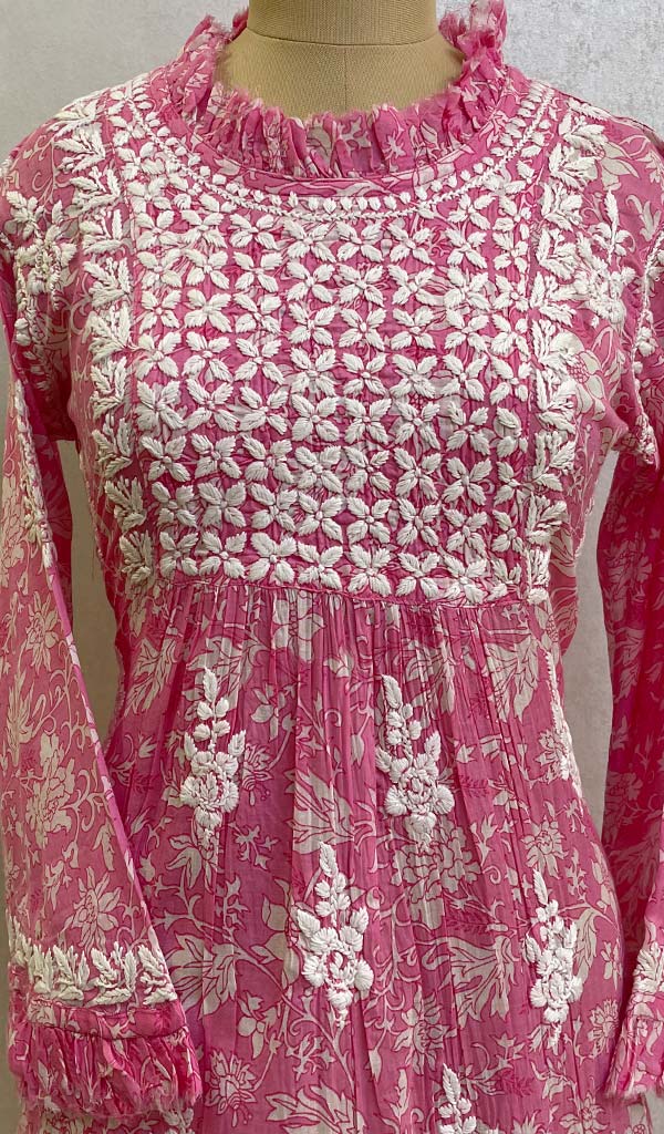 Lakhnavi 手工印花 Mulmul 棉质 Chikankari 上衣 - HONC079848
