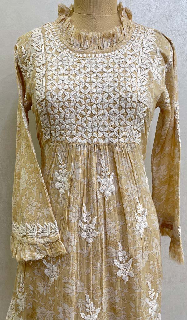 Lakhnavi 手工印花 Mulmul 棉质 Chikankari 上衣 - HONC079839