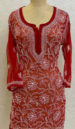 Load image into Gallery viewer, Women's Lakhnavi Handcrafted Faux-Georgette Chikankari Top - HONC093092