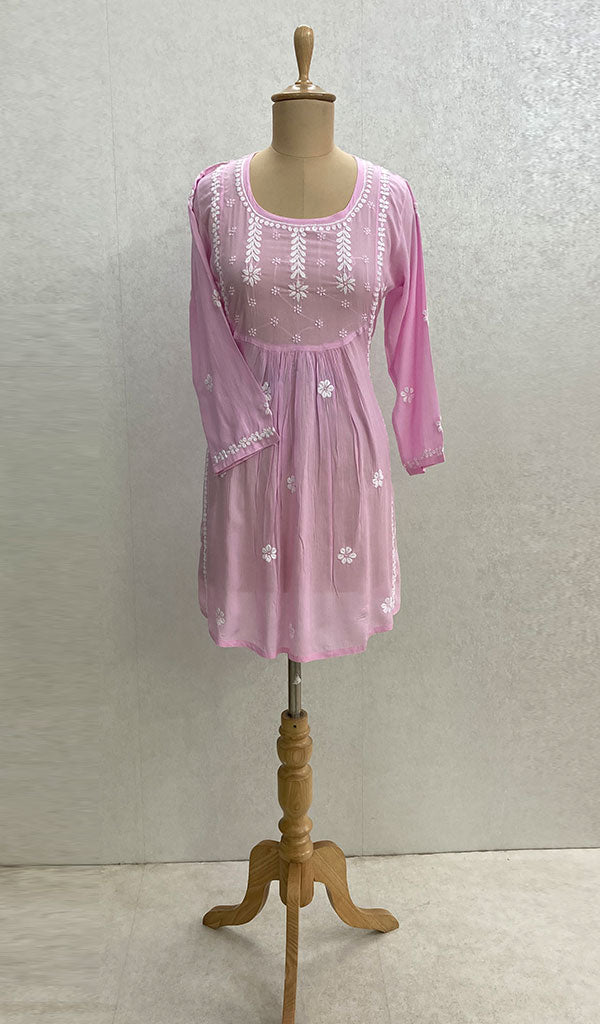 Lucknowi 手工莫代尔棉 Chikankari 长袍 - HONC098359