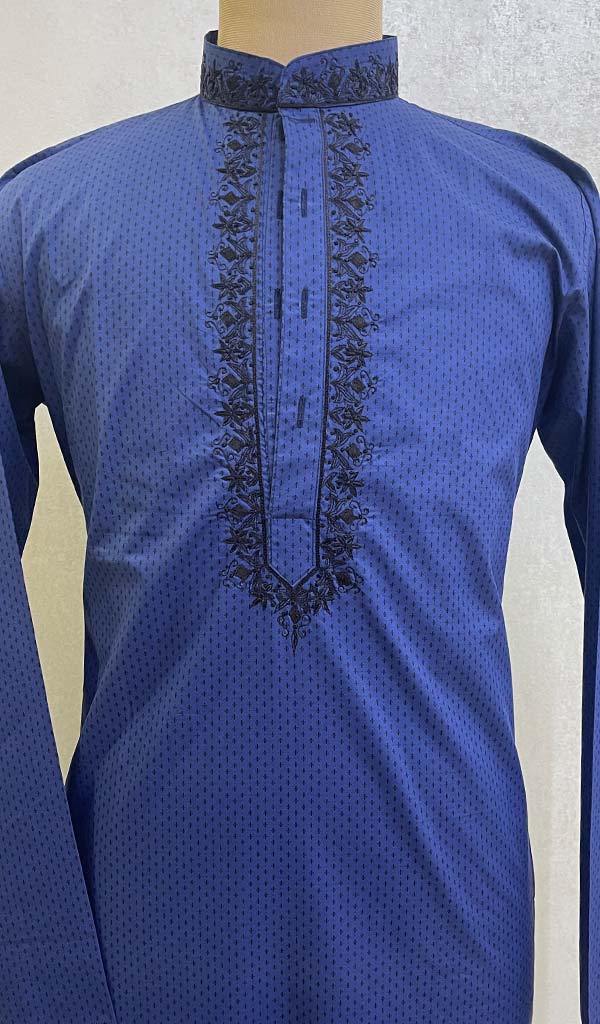 Men's Lucknowi Handcrafted Cotton Chikankari Kurta - HONC082749
