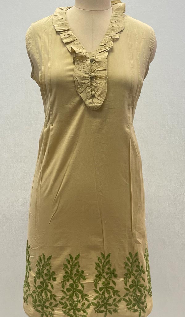 Lucknowi 手工制作的棉质 Chikankari 上衣 - HONC099154