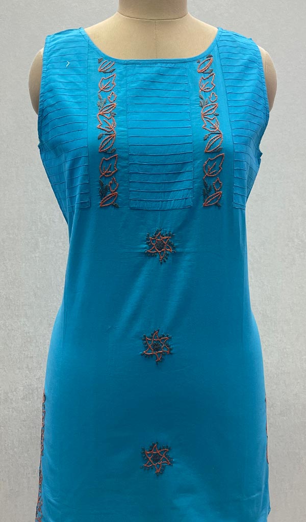 Lucknowi 手工制作的棉质 Chikankari 上衣 - HONC099118