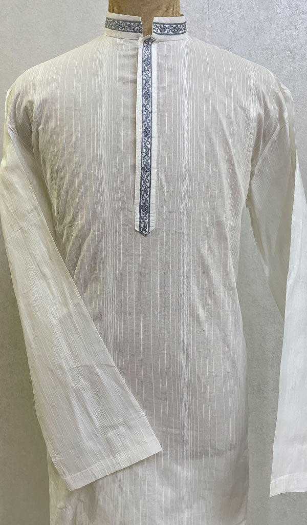 Men's Lucknowi Handcrafted Cotton Chikankari Kurta - HONC096272
