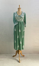 Load image into Gallery viewer, Neha Women's Lucknowi Handcrafted Modal Cotton Chikankari Angrakha Dress - HONC0102784