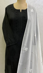 将图像加载到图库查看器中, 勒克瑙手工制作粘胶乔其纱 Chikankari Dupatta - Honc095691