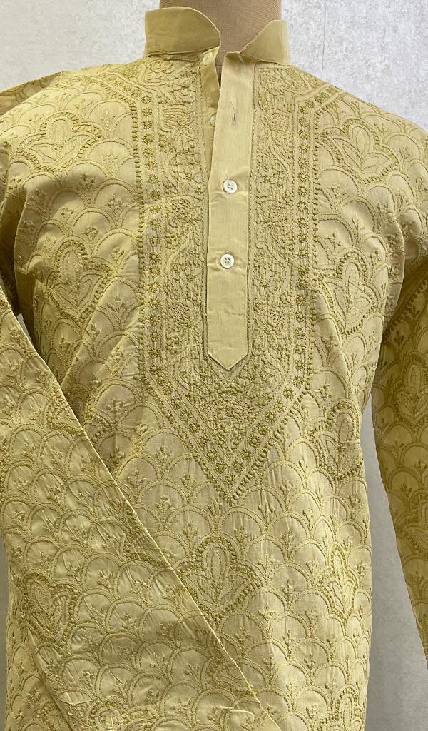 Men's Lucknowi Handcrafted Cotton Chikankari Kurta - HONC0123600