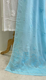 将图像加载到图库查看器中, 勒克瑙手工制作粘胶乔其纱 Chikankari Dupatta - Honc095703