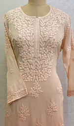 将图像加载到图库查看器中, Women's Lakhnavi Handcrafted Viscose Georgette Chikankari Kurti - HONC0120367