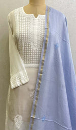 Load image into Gallery viewer, Women's Lakhnavi Handcrafted Chanderi Silk Chikankari Dupatta - Honc0124425