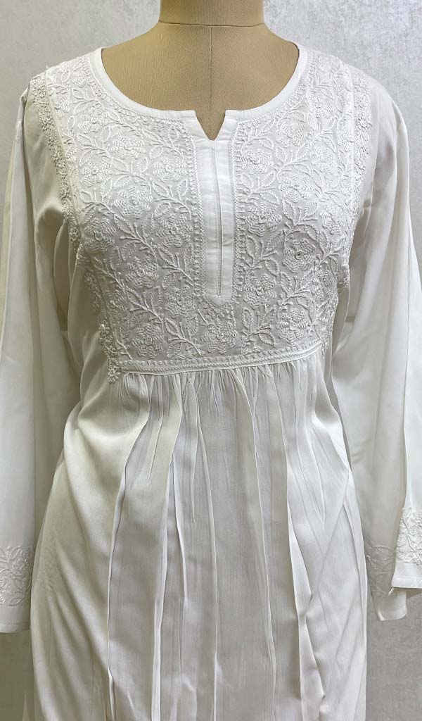 Women's Lucknowi Handcrafted Cotton Chikankari Long Kurti - HONC0322226