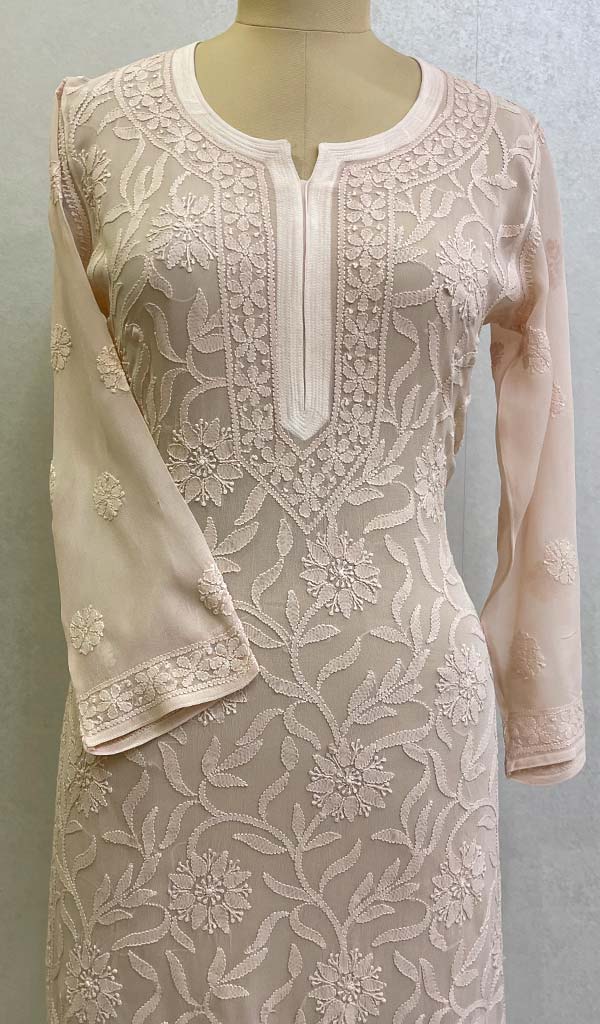 Women's Lakhnavi Handcrafted Viscose Georgette Chikankari Kurti - HONC0108958