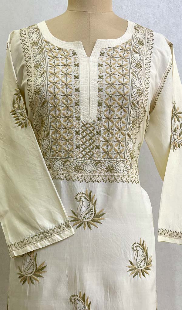 Women's Lucknowi Handcrafted Cotton Chikankari Long Kurti - HONC0325932
