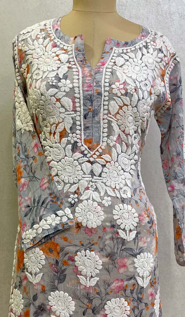 Women's Lucknowi Printed Handcrafted Cotton Chikankari Kurti - HONC0130585