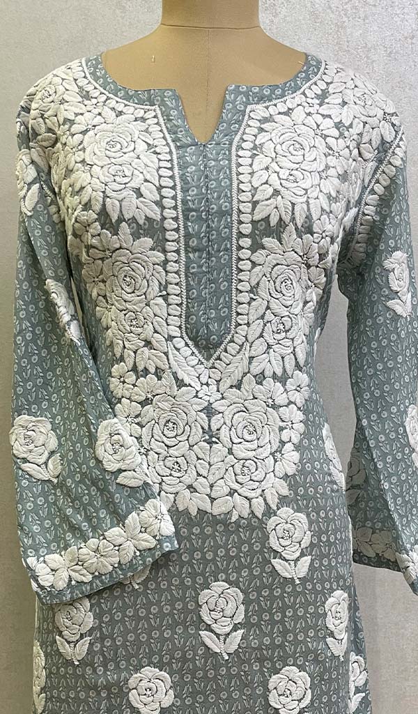Women's Lucknowi Printed Handcrafted Cotton Chikankari Kurti - HONC0130544