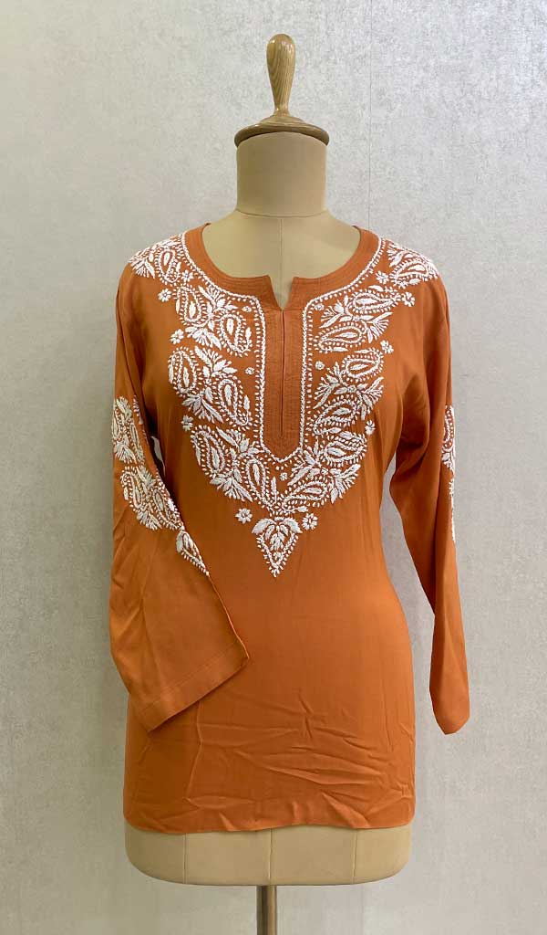 Lakhnavi 手工莫代尔棉 Chikankari 上衣 - HONC0131785
