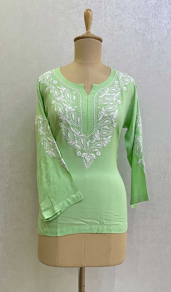 Lakhnavi 手工莫代尔棉 Chikankari 上衣 - HONC0131772