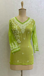 Load image into Gallery viewer, Women's Lakhnavi Handcrafted Faux Georgette Chikankari Top - HONC0106261