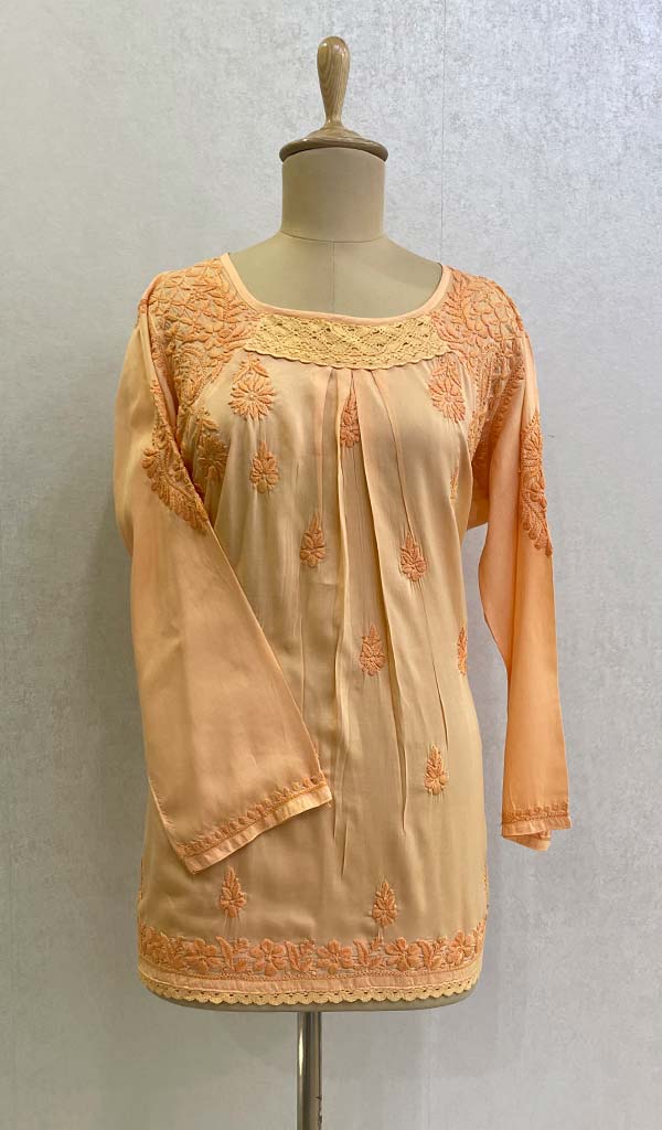 Lakhnavi 手工莫代尔棉 Chikankari 上衣 - HONC0084907