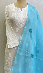 Load image into Gallery viewer, Women's Lucknowi Handcrafted Kota Cotton Chikankari Dupatta - Honc0120271
