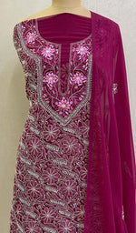 Load image into Gallery viewer, لکھنؤی ہاتھ سے تیار شدہ غلط جارجٹ چکنکاری سوٹ میٹریل