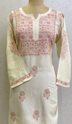 将图像加载到图库查看器中, 勒克瑙手工制作丝绸 Chikankari Kurti - HONC0130099