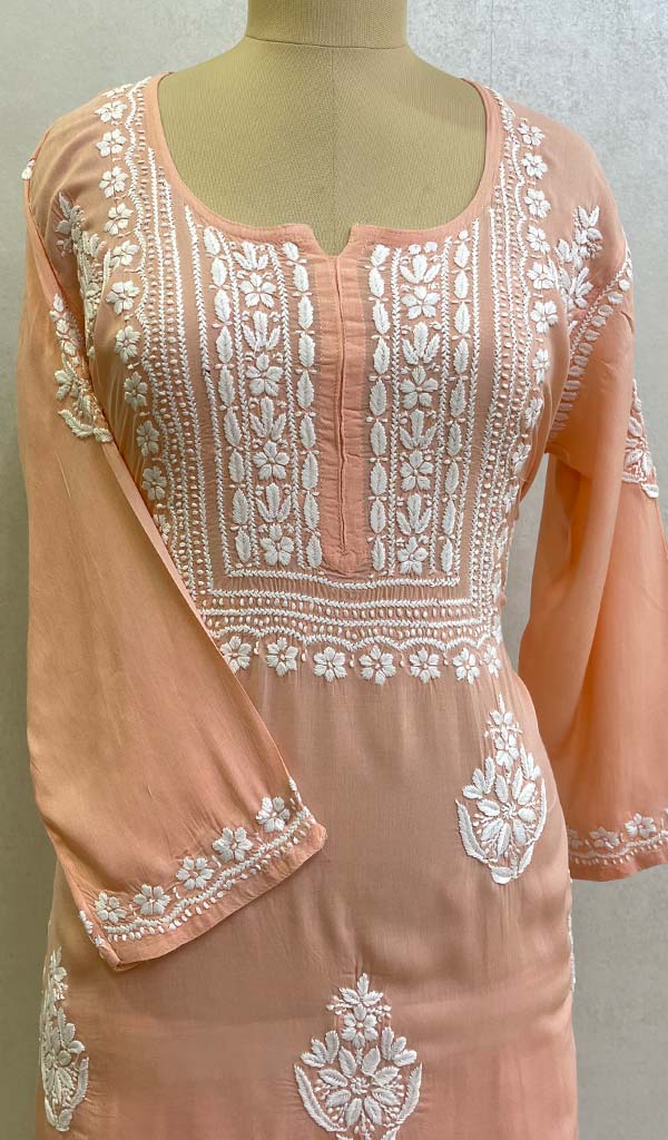 Women's Lakhnavi Handcrafted Modal Cotton Chikankari Kurta And Palazzo Set - HONC0132657