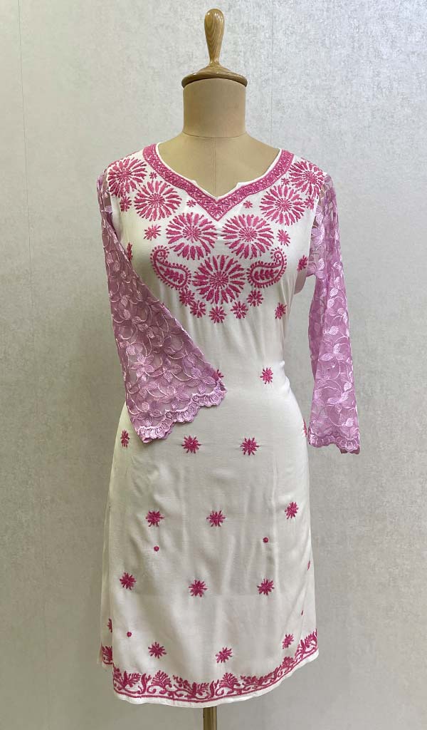 Lakhnavi 手工制作的 Chikankari 棉质上衣 - HONC0132279