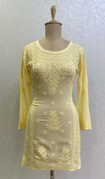将图像加载到图库查看器中, Lucknowi 手工粘胶乔其纱 Chikankari 上衣 - HONC0133213