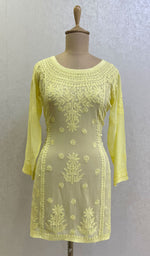 将图像加载到图库查看器中, Lucknowi 手工粘胶乔其纱 Chikankari 上衣 - HONC0133138