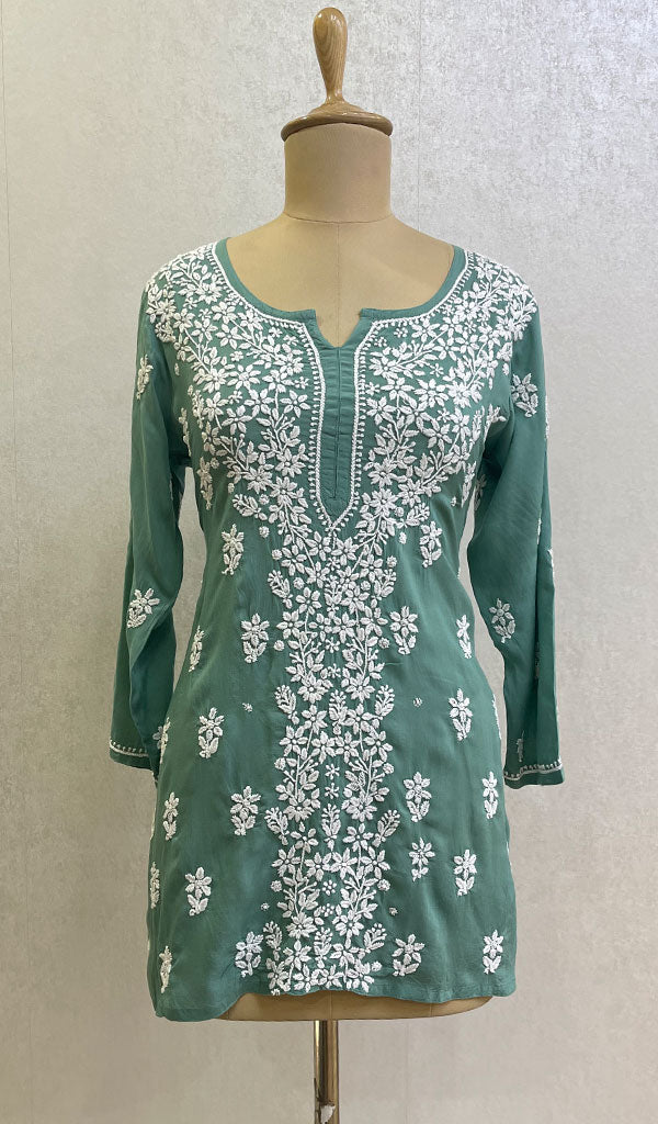 Lakhnavi 手工莫代尔棉 Chikankari 上衣 - HONC0136532