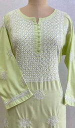 Load image into Gallery viewer, Tayeba Women's Lakhnavi Handcrafted Mulmul Cotton Chikankari Kurti- HONC0133788