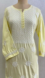 将图像加载到图库查看器中, Lakhnavi 手工制作 Mulmul 棉 Chikankari Kurti- HONC00133760
