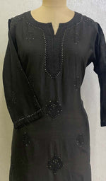 将图像加载到图库查看器中, 勒克瑙维手工制作 Chanderi 丝绸 Chikankari Kurti - HONC090055