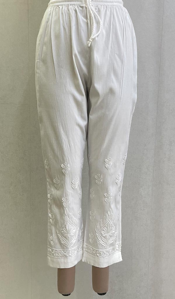 Women's Lucknowi Handcrafted Linen Cotton Chikankari Pant - HONC0137050