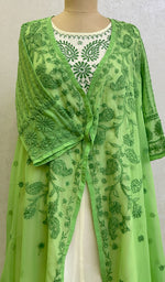 将图像加载到图库查看器中, Lakhnavi 手工制作人造乔其纱 Chikankari 连衣裙 - HONC0137236