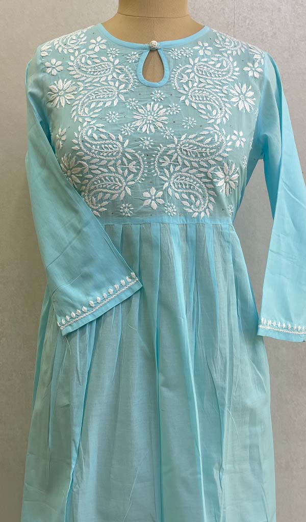 Lakhnavi 手工制作 Mulmul 棉 Chikankari KurtI- HONC0136801