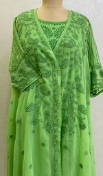 将图像加载到图库查看器中, Haaya Women's Lakhnavi Handcrafted Faux-Georgette Chikankari Shrug and Dress Set - HONC0137233