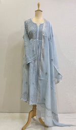 Load image into Gallery viewer, Women's Lakhnavi Handcrafted Chanderi Silk Chikankari Kurta Dupatta Set- HONC0175836