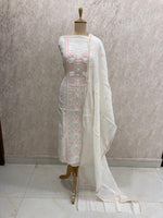 Load image into Gallery viewer, Tasbiya Women's Lakhnavi Handcrafted Mul Chanderi Unstitched Kurta And Dupatta Set - HONC0282552