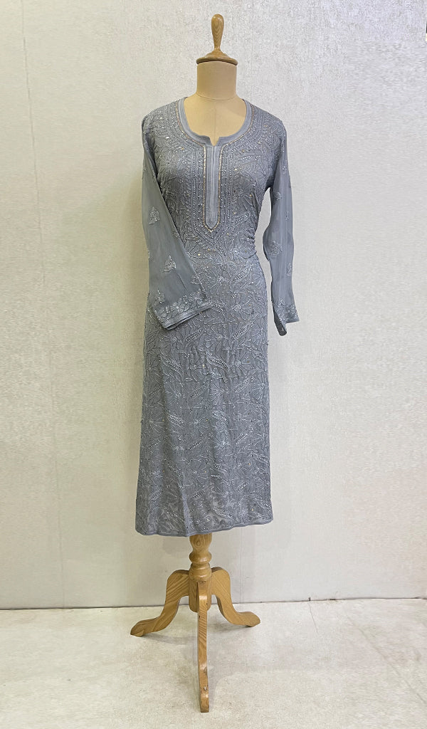 Women's Lakhnavi Handcrafted Viscose Georgette Chikankari Kurti - HONC0139812